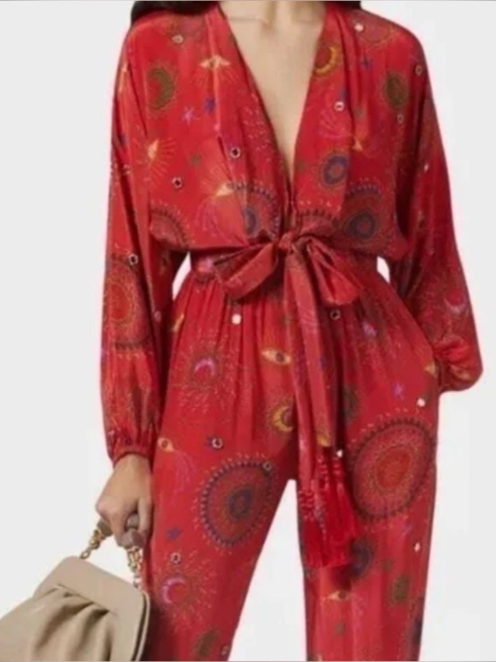 FARM Rio Pink Printed Jumpsuit with Tassel Tie